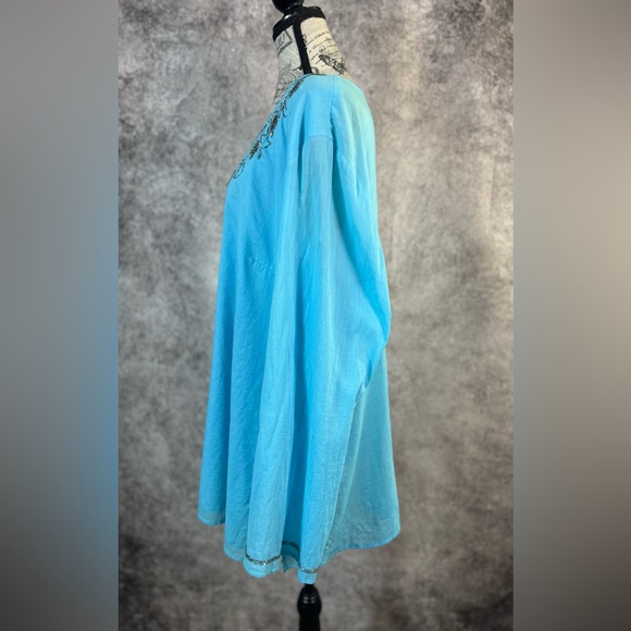 Tantrums Cotton Sky Blue Silver Beaded V- Neckline Long Sleeve Tunic Size 3X - Picture 6 of 11